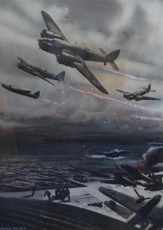 After Frank Wooton Bristol Blenheims bombing German shipping and aircraft, 27.5 x 20in.